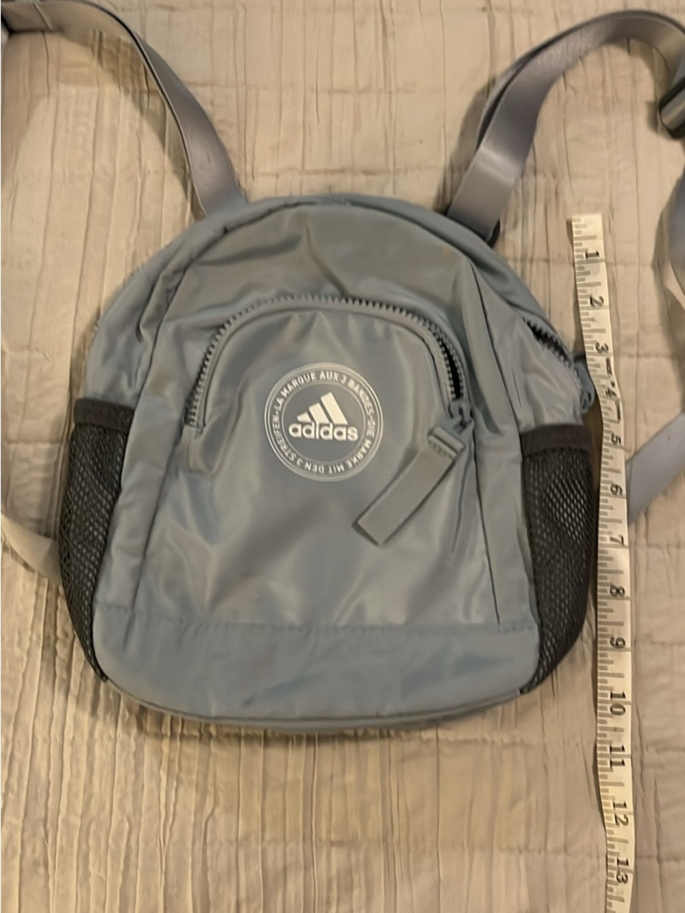 adidas Light Blue Mini Backpack with Black Mesh Pockets